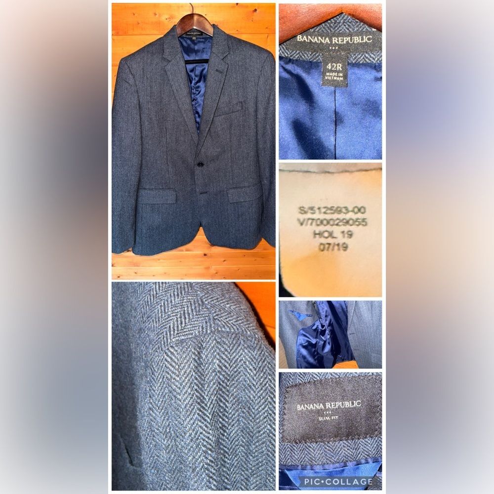 Banana Republic tweed Blazer 42R  Men's navy blue  herringbone Fabric sportcoat
